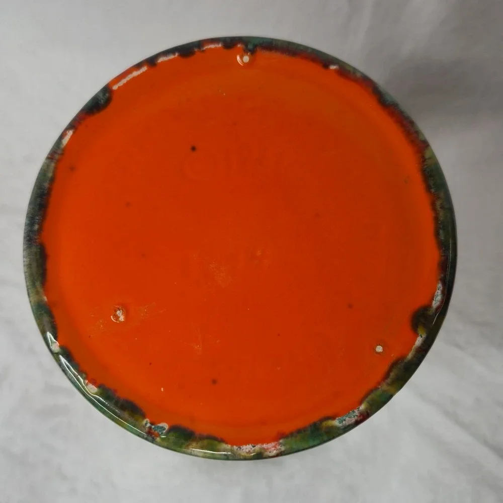 Lane & Co Pottery Vase 1961 MCM Orange Green Drip Glaze Psychedelic Vintage 7.5
